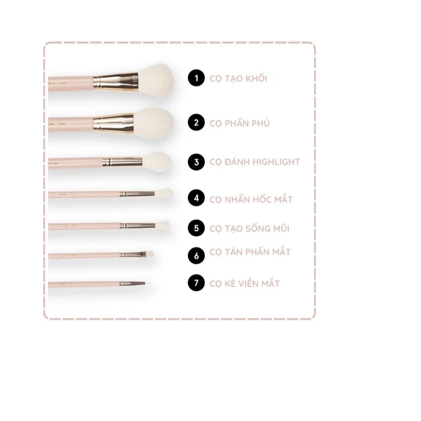 Bộ Cọ Trang Điểm 7 Cây Kèm Túi Đựng BH Cosmetics Travel Series BHBO13